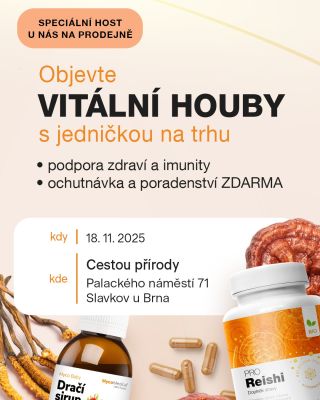 ✨ Už se to blíží! ✨ Do naší prodejny Cestou přírody ve Slavkově dorazí speciální host – tým MycoMedica! 🍄💚 Přijďte objevit...